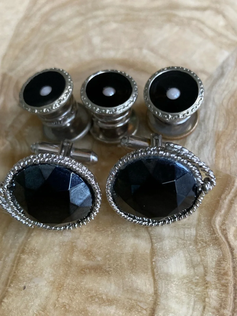Antique 1922  Shields Black Cufflinks & Baer Wilde Shirt Studs